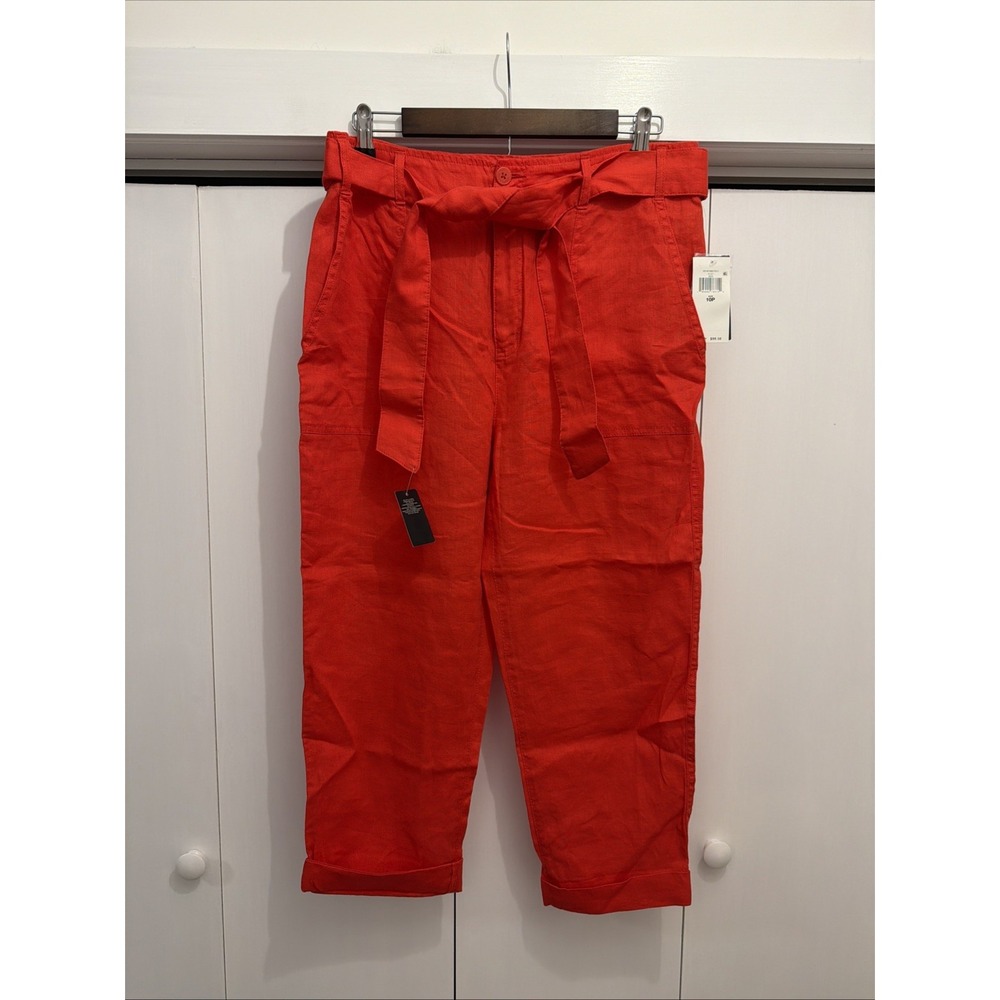 Lauren Ralph Lauren Pants Women's 10 Petite RED 100% Linen Wide Leg‎ Coastal NWT
